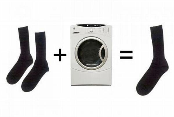 2 sokken + wasmachine = 1 sok